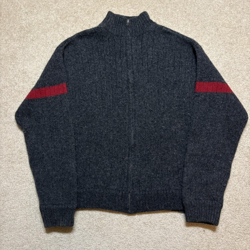 Vtg‎ American Eagle Outfitters Sweater XL Gray Wool Full Zip Mock Neck Striped